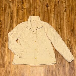 LL Bean Women's large 14 16 Jacket Quilted Puffer Beige zipper pockets packable